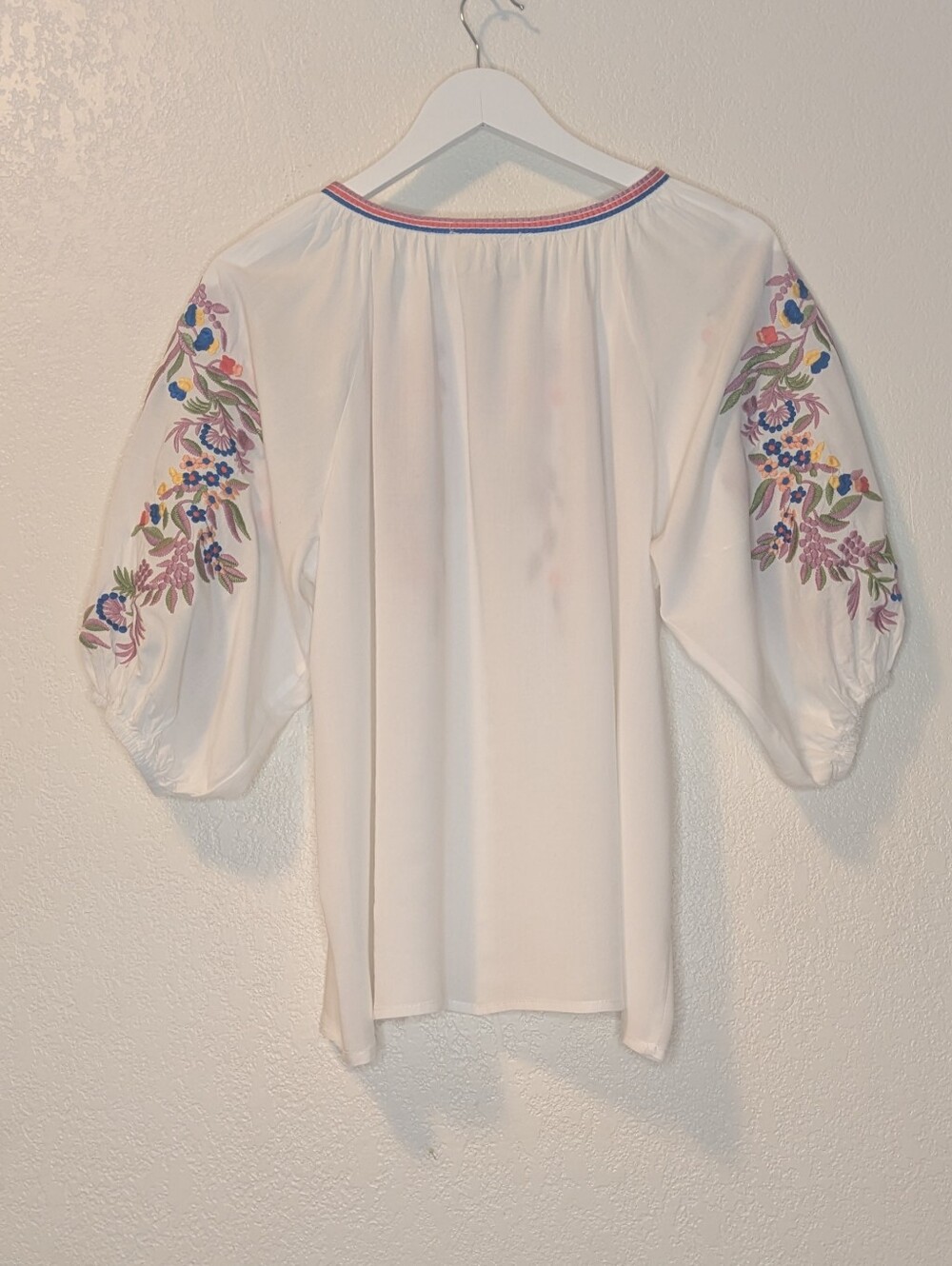 Luna Moon Embroidered Peasant Top with Colorful Floral Detail - Picture 2 of 8